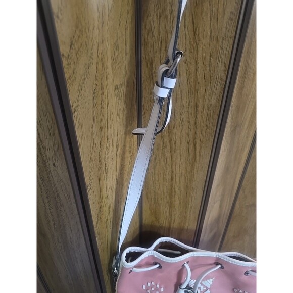 Patricia Nash Brindisi Leather Bucket Bag Pink Aztec Lacing Cinch Crossbody - Picture 5 of 16